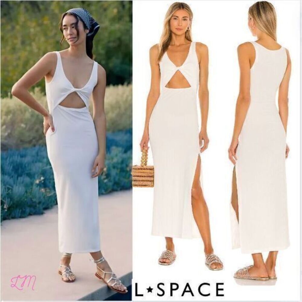 L Space Revolve Nico V-Neck Keyhole Maxi Dress Cream Size Large‎